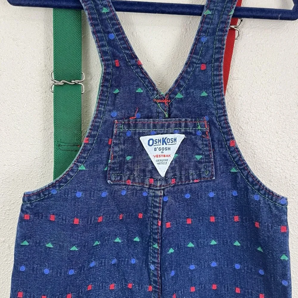 Oshkosh Vintage Colorblock Suspender Denim Overalls Vestbak Unisex Baby 24 Month